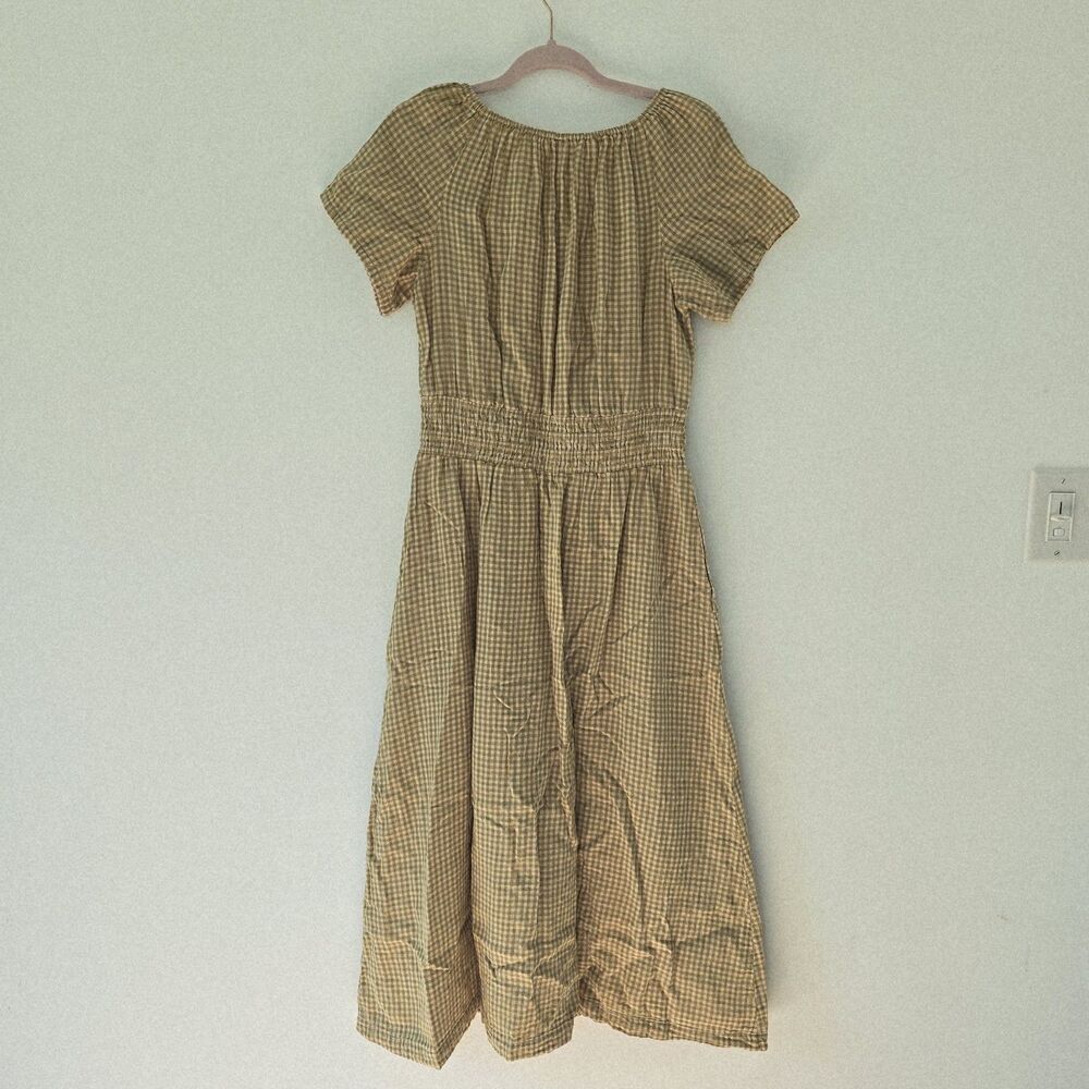 Pact Gingham Midi Dress Sz M Coastal Double Gauze Boho Olive Green Gold Cotton - Picture 7 of 12